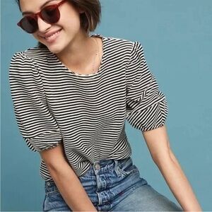 Anthropologie Dolan Left Coast Stripe Santos Puff Sleeve Top Womens Petite Small